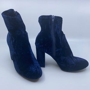 Blue velvet ankle boots